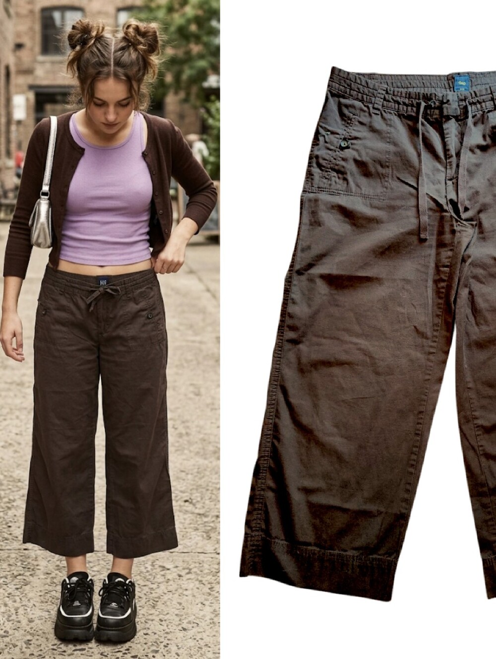 Y2K GAP 2009 Dark Brown Midwaist Wide Leg Cropped Pants SZ 12 Indie Sleaze